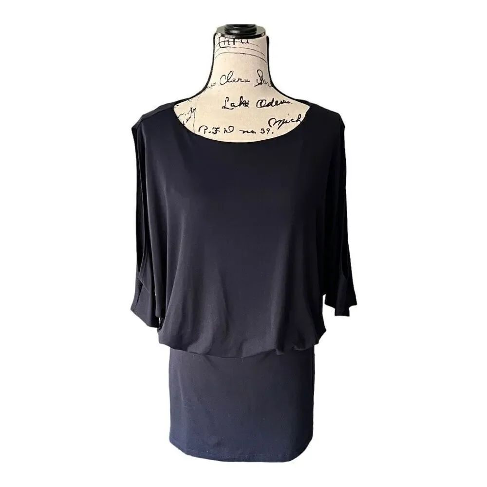 Susana Monaco Women’s S Blouson Dress with Elbow Length Cold Shoulder Sleeves Na